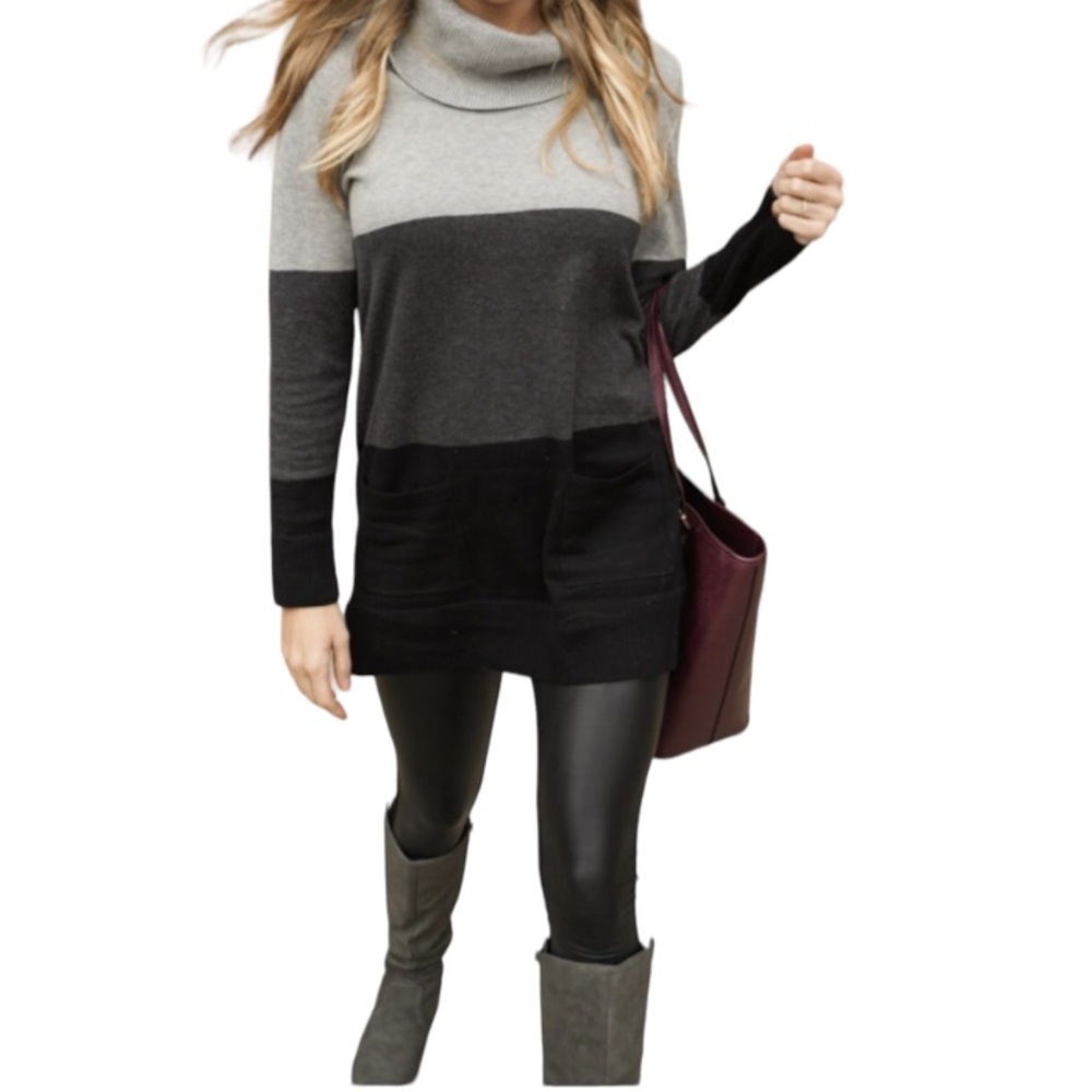 EIGHT EIGHT EIGHT Sweater Cowl Neck longline block gray black size Large
